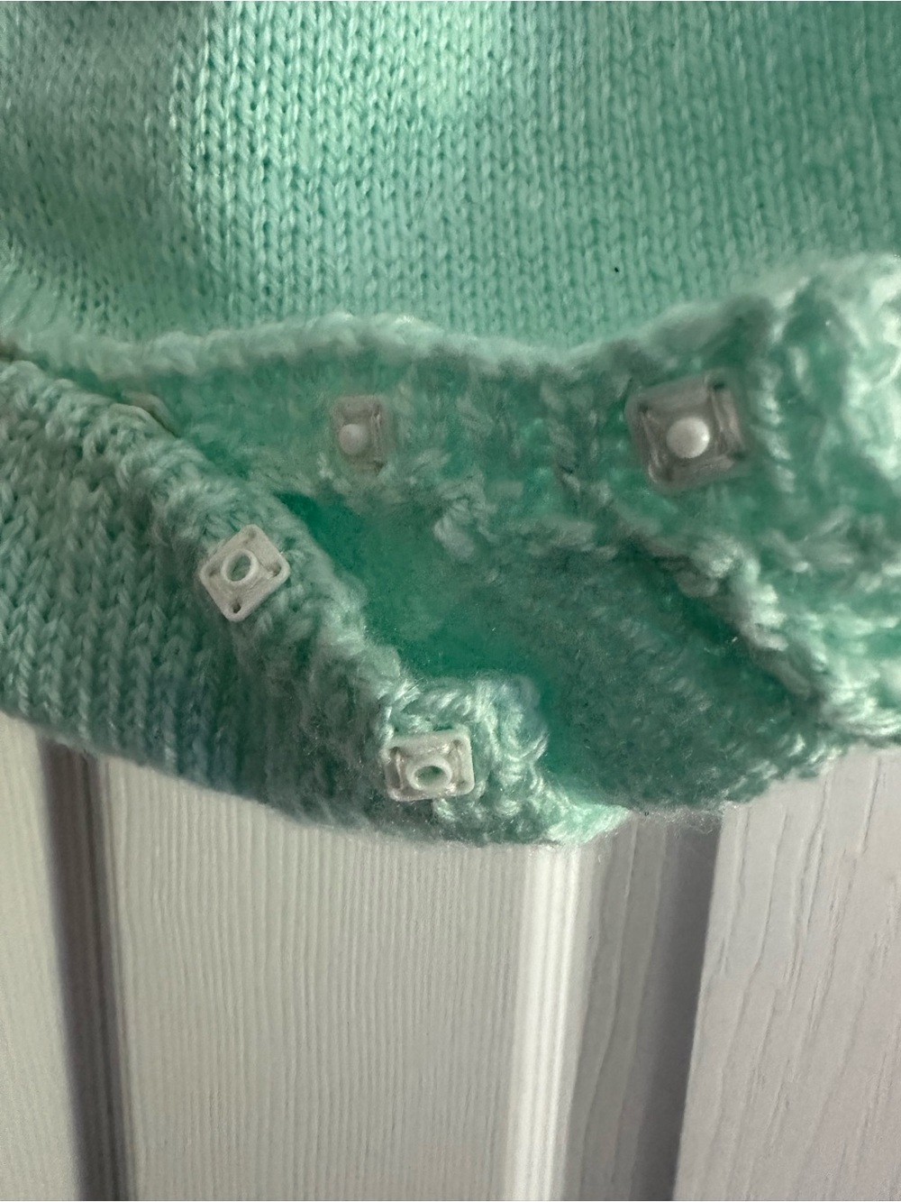 Size 6–12 Months Handmade Baby Knit Romper Mint Green Short Sleeve Heirloom - Picture 6 of 6